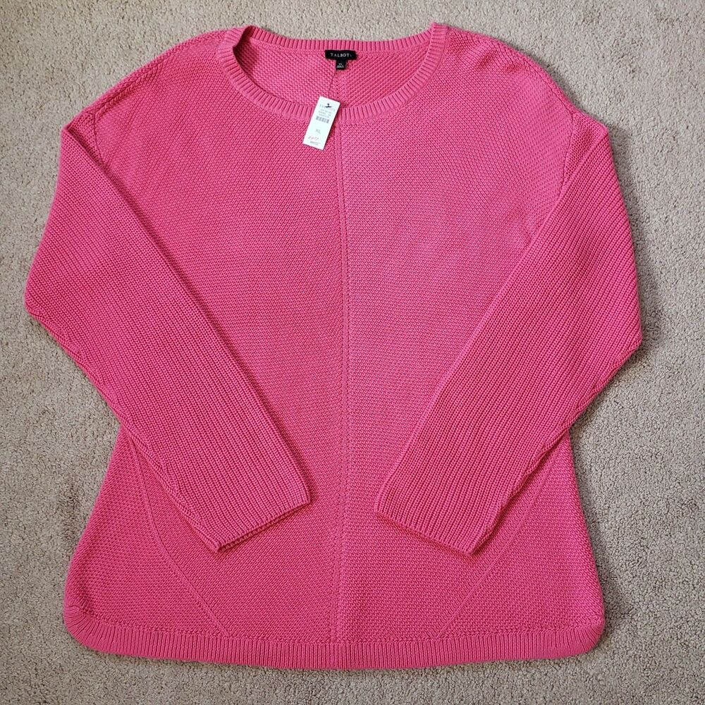 Nwt Talbots Pima 100% Cotton Shaker Stitch Knit Sweater Size XL Bright Pink